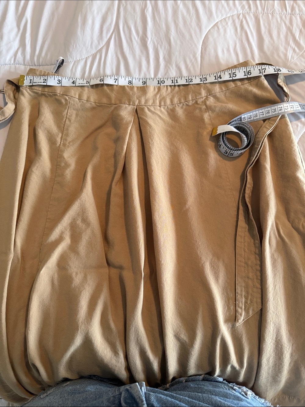 A-Line Tan Skirt with D-Ring Waist Tie View 5